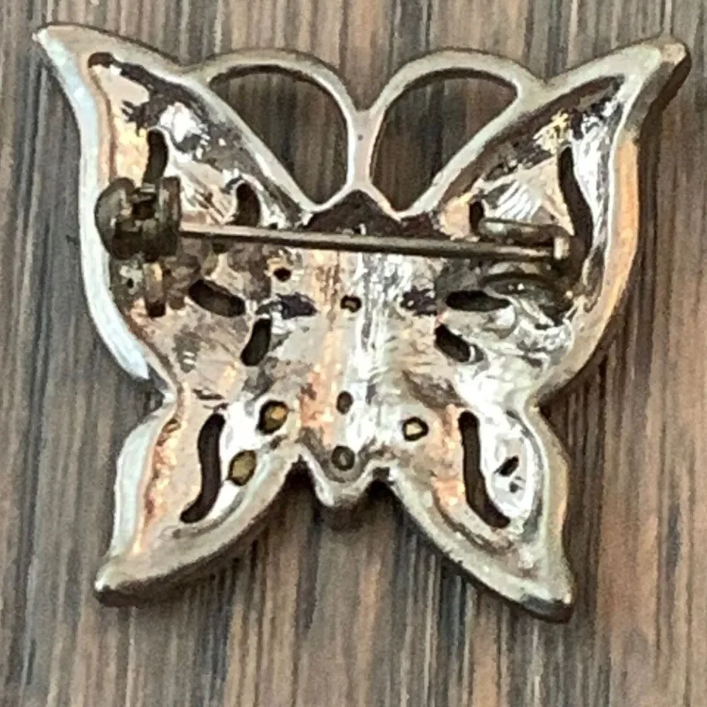 Small Vintage Butterfly Lapel Pin - Silver Tone Marcasite Style